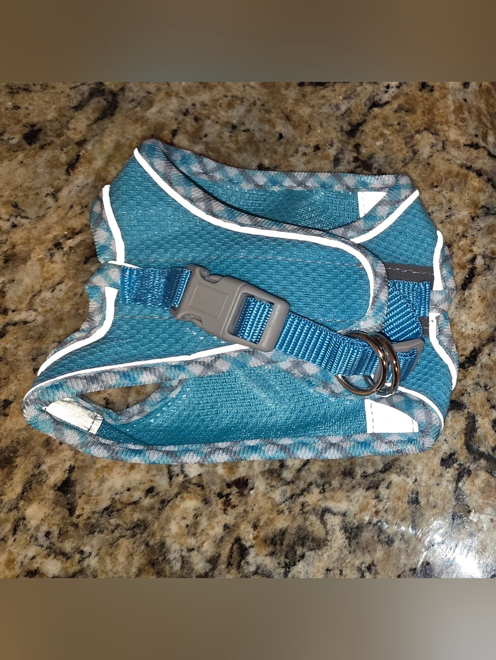 Extra Small Blue & White Dog Harness with Reflective Trim And Buckle